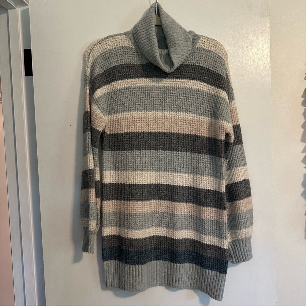 Striped Turtleneck Sweater Dress